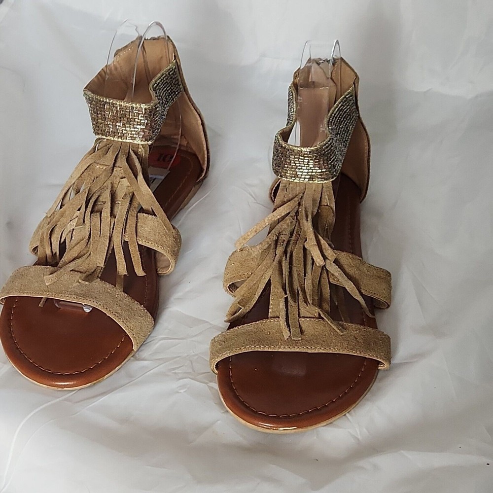 Steve Madden Brown Suede Fringe Sandals 10 M Suede beaded‎ Zip  Boho Festival